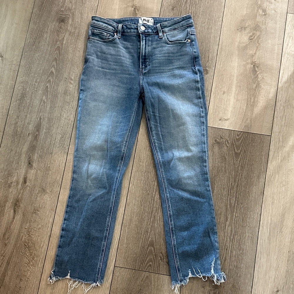 PAIGE Distressed Straight Leg Jeans - Blue